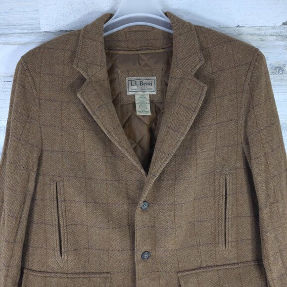 VINTAGE LL BEAN COAT MEN'S SZ LARGE BROWN JACKET PARKA QUILTED CHECK THINSULATE - Picture 4 of 16